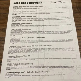 Beer menu