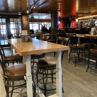 Interior with wood top tables