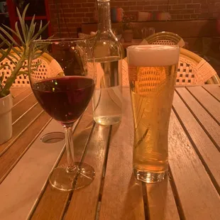 Cheers!!! Peroni beer and red wine!