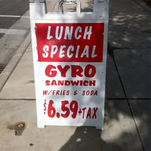 lunch special sign on sidewalk