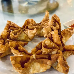 a plate of wontons