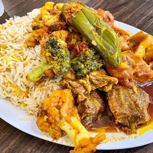 From the buffet: goat curry, lamb curry, chick peas, spicy Pakistani Meatballs, biryani. The Pakistani spices are fire!