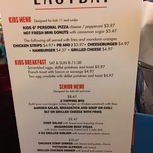 the menu of the restaurant