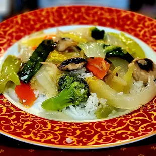 Vegetable Chop Suey. The vegetables were fine. The sauce was bland.