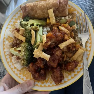 a person holding a plate of food