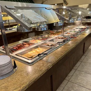 a variety of food items on a counter