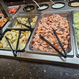 shrimp, lettuce, and salads