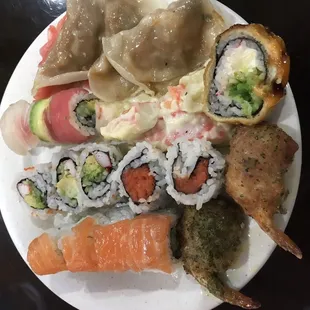 Sushi and dumplings, the sushi with the red stuff was yum
