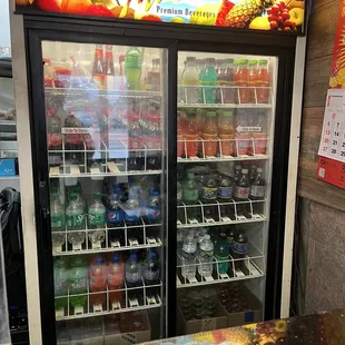a refrigerated display of drinks