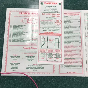 a menu for lunch specials