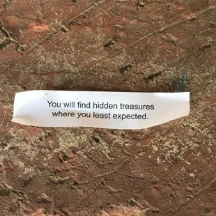 a piece of paper that says you will find hidden treasures where you least expected