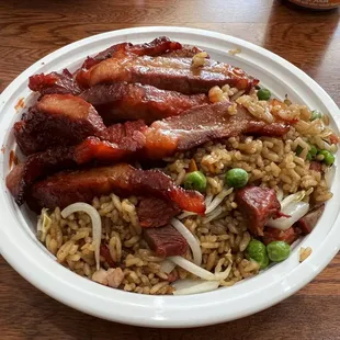 Boneless pork ribs (char siu) with pork fried rice.