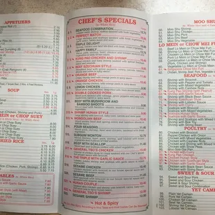 the menu of a restaurant