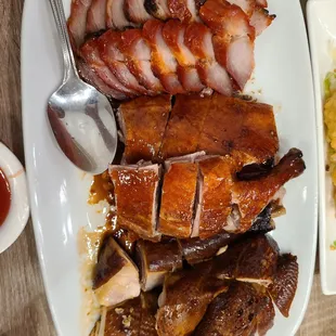 3 Meat Combo - Honey BBQ Pork,  Cantonese Roast Duck, and Soy Sauce Chicken