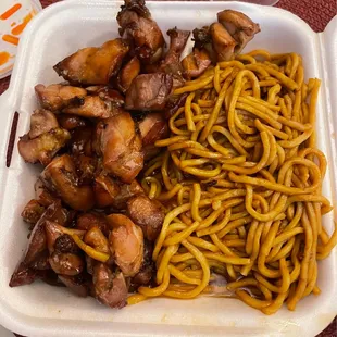 Bourbon chicken &amp; plain lo mein