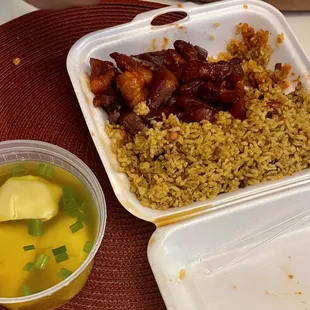 Boneless spare ribs, pork fried rice &amp; soup