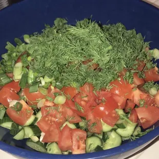 Fresh salad from the veggies and herbs I got from the market