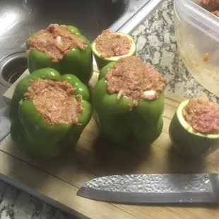 Stuffed bell peppers and squash, bought the veggies and seasoning from the market