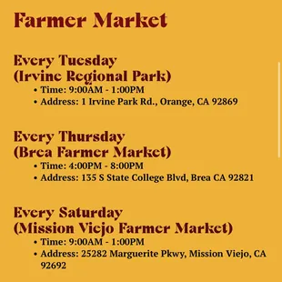 Farmer Market Schedule 

Hope to see you guys in person
