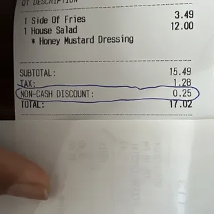 Non-cash "discount" is actually an additional charge.