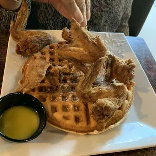 Chicken and waffles, this waffle was super hard but they replaced it and it was perfect