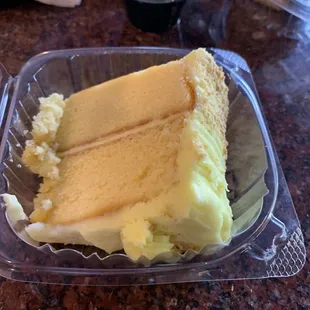 Lemon meringue cake. Not sure where the meringue comes in. It was lemon cake with lemon frosting. Pretty good.