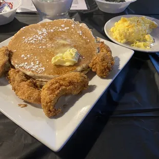 Chicken tenders and pancakes