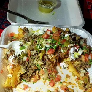 Styrofoam full of half uncooked fries and barely cooked fries with toppings straight to the trashcan...SUPER FAILED