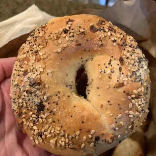 Everything bagel- look how loaded this is!! The seasoning is inside the bagel too, not just on the outside.
