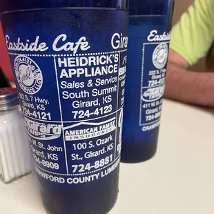 a close up of a blue cup