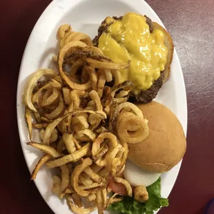 Double cheeseburger and curly fries