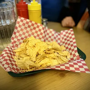 a basket of chips on a table