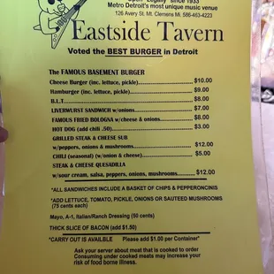 Menu as of October/2023