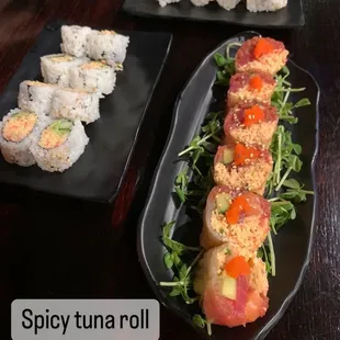 Spicy tuna roll and spicy California roll