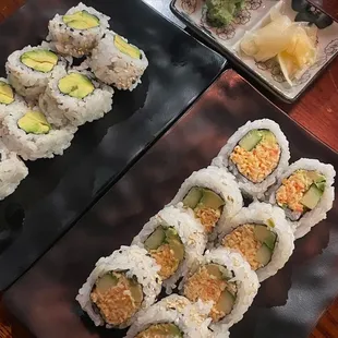 Avocado roll and spicy California