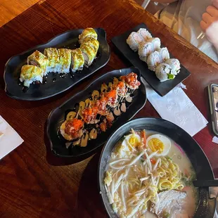 Caterpillar Roll, Sedona Roll, and Tonkatsu Ramen