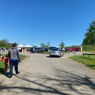 Walking to the market in the park