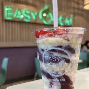 Blend with strawberries, granola, and condensed milk