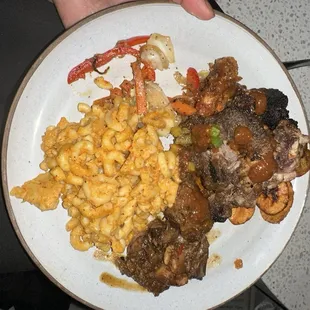 A bit of everything- Macaroni jerk chicken jerk pork and oxtail