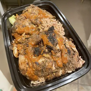 Jerk chicken takeout! Super tender and flavorful