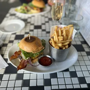 Brunch burger with fries