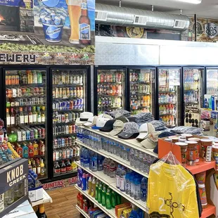 a variety of beverages in a store