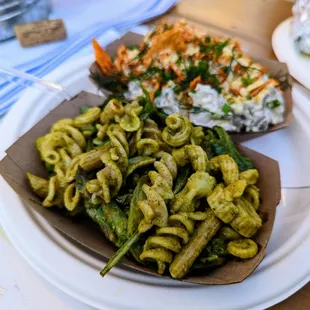 Silly Pasta Salad - Silly pasta shapes, charmoula, peas, asparagus, arugula, lemon vinaigrette, cotija cheese