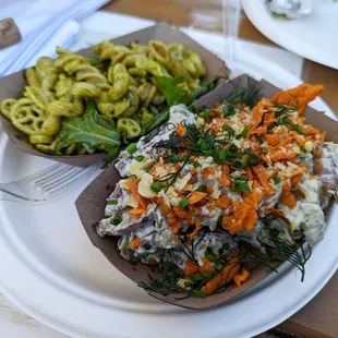 Dilly Potato Salad - Roast potato, dilly dressing, roast fennel puree, crispy fried onions, cheesy crackers, chive