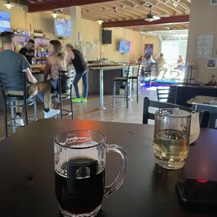 a glass of beer on a table