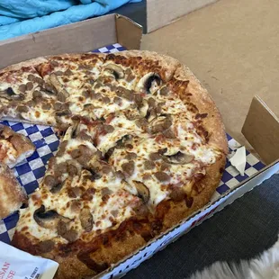 Sausage mushroom pizza... food was 4/5