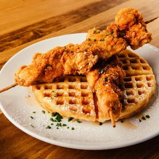 Chicken &amp; Waffles with hot honey.