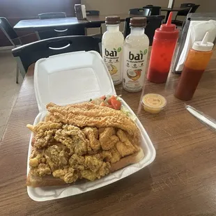 Fish, shrimp, and oysters w/salad