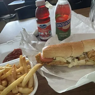 Fish &amp; shrimp Po-boy half &amp; half w/fries.