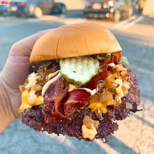Triple Smash burger with bacon and grilled Onions!!